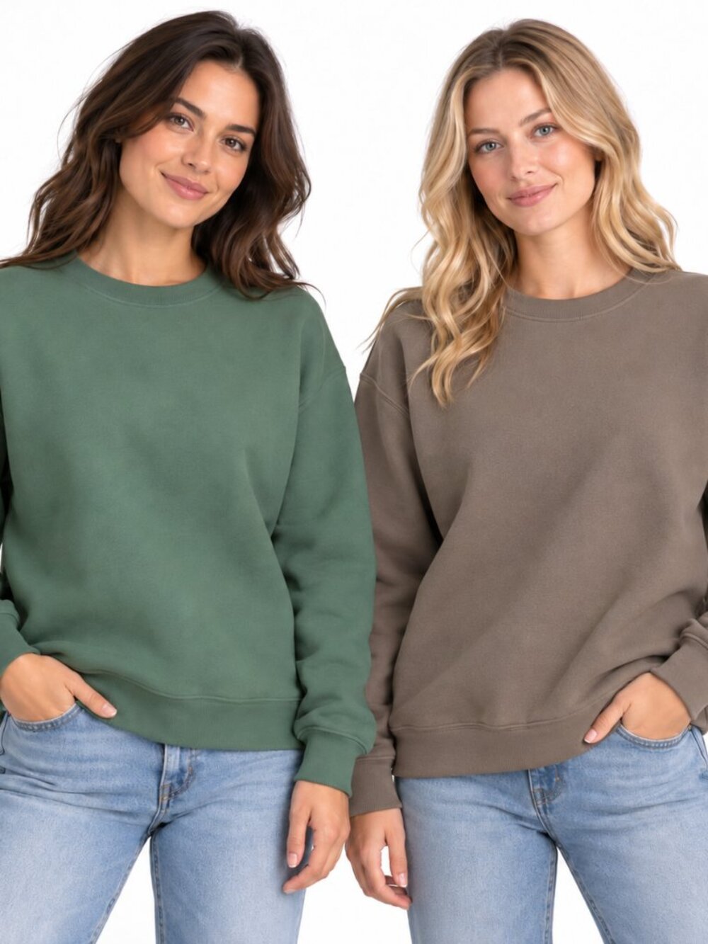 2 Xersion Streetwear Workwear Leisurewear Crew Neck Sweat Shirts Green Mocha XL
